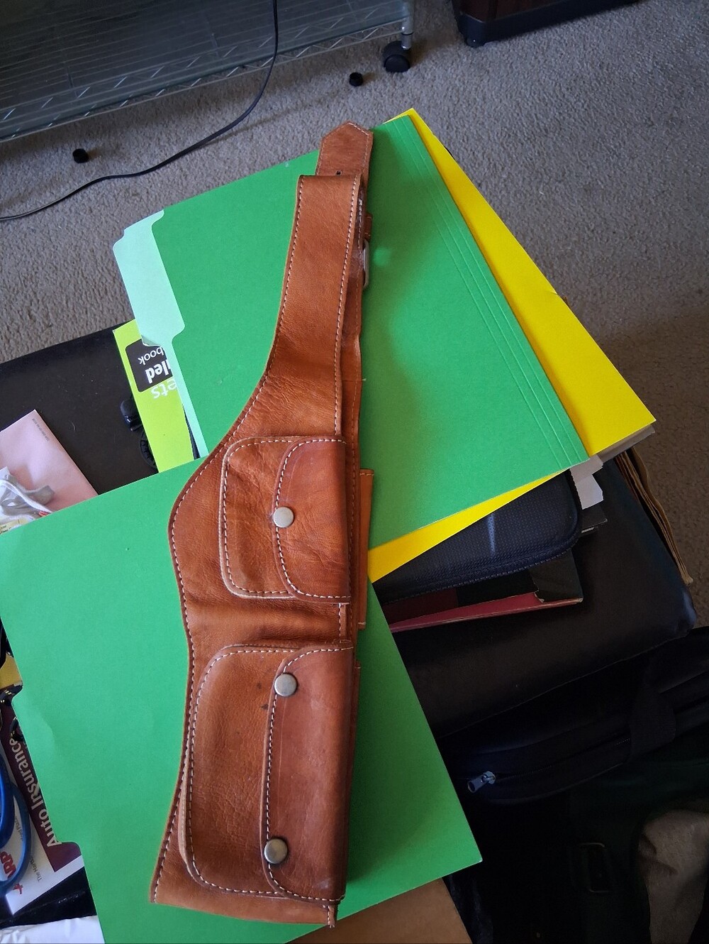 Brown Leather Waist Bag Belt - 4 button Pockets outside, 2 Zipper Pockets Inside